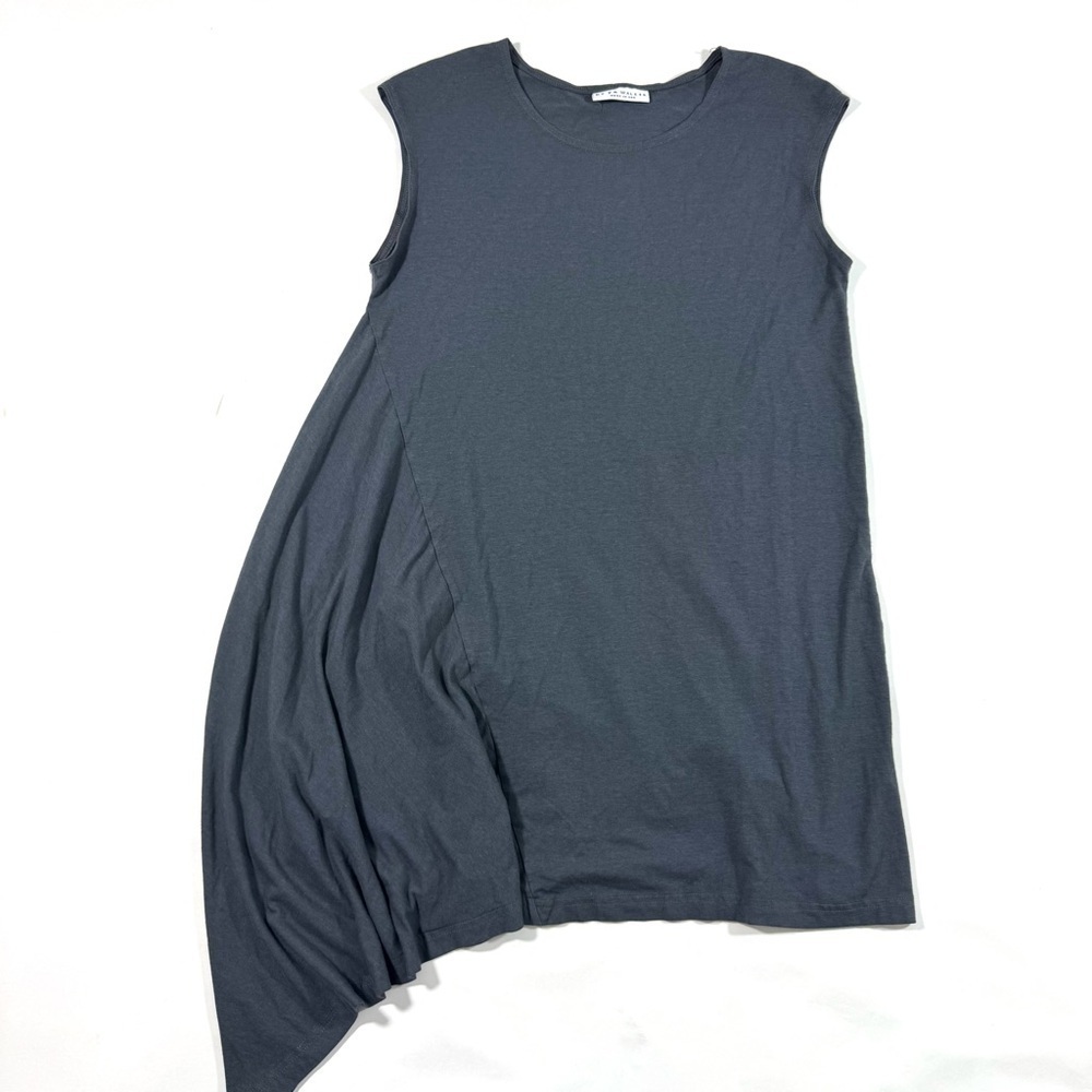 Bryn Walker Asymmetrical Hem Top Grey Shirt Lagenlook Sleeveless